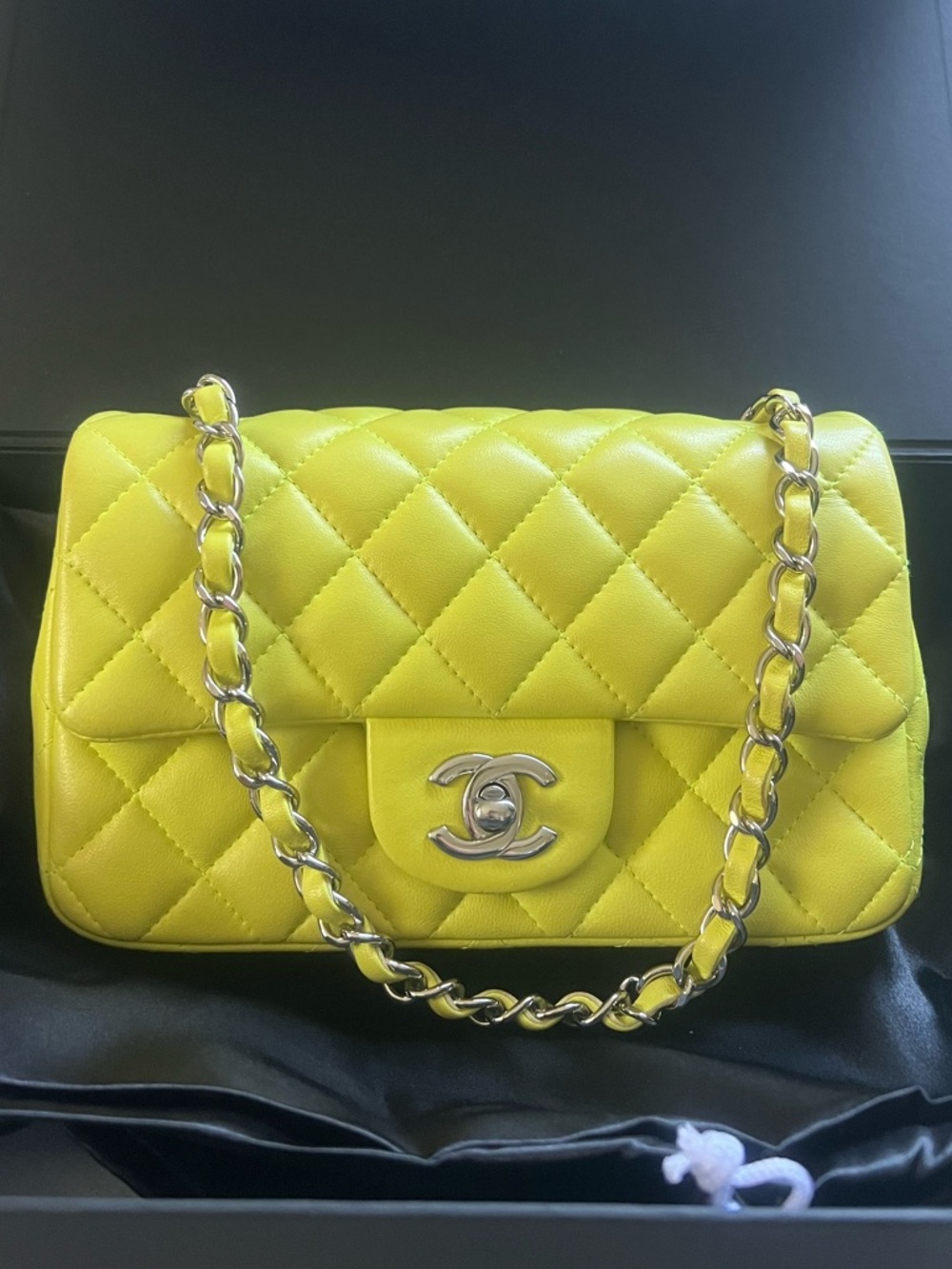 Chanel Classic mini rectangular Flap Bag neon mix color lime green/ yellow